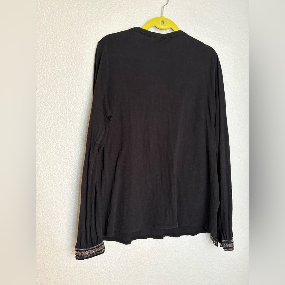 Lucky Brand Y2K long Sleeve embellishment v neck women top XL Black beads boho - Picture 3 of 10